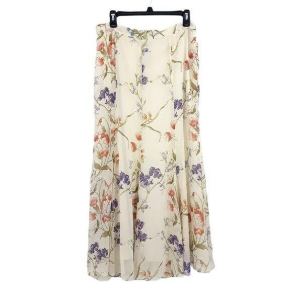 Chico's Cottage Core Farmcore Chiffon Botanical Floral Maxi Skirt Ivory Size 1 - Picture 6 of 11